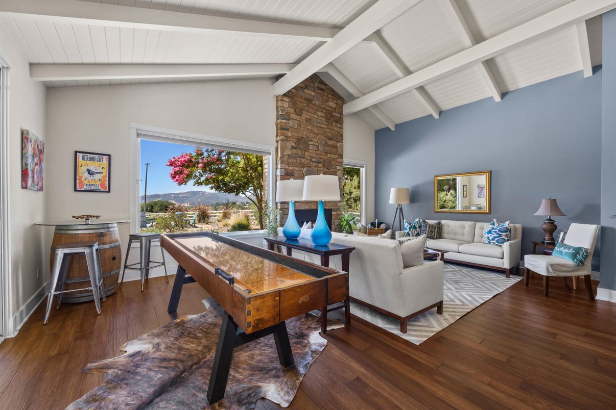 Interior, Living room, Stone Walls, Wood Texture Flooring