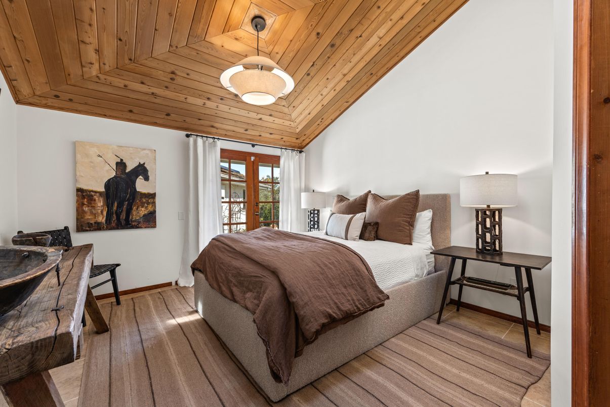 Bedroom, Interior, Pendant Lights, Wooden Ceilings, Wood Texture Flooring