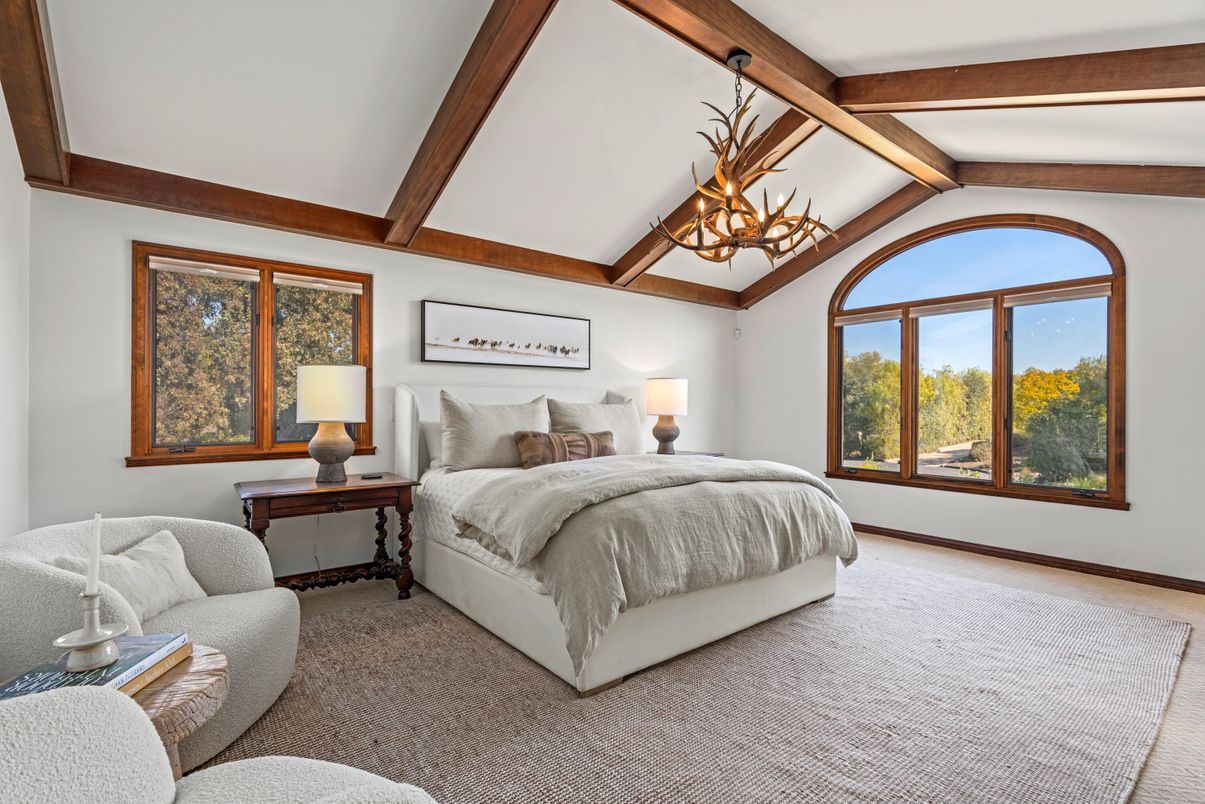 Bedroom, Chandelier, Interior, Wooden Beams