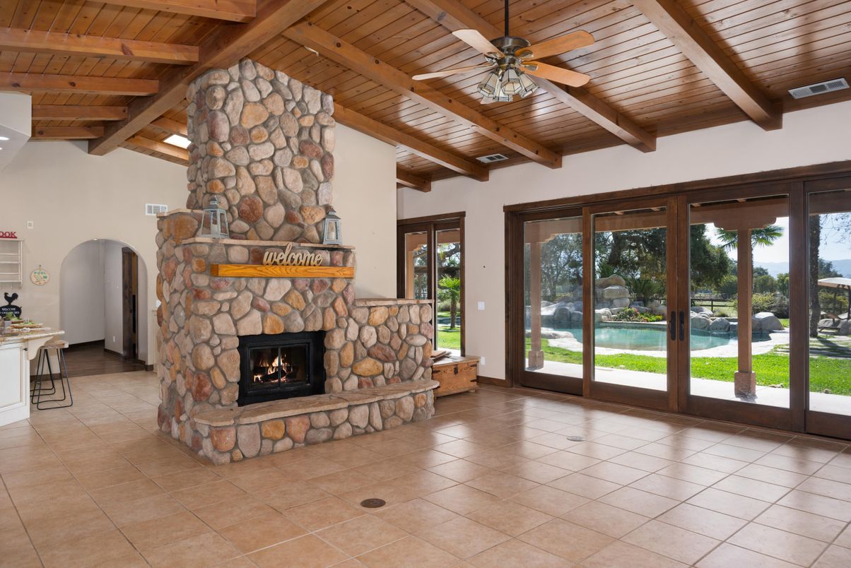 Empty room, Fireplace, Interior, Wooden Beams, Wooden Ceilings