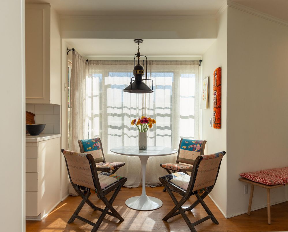 Dining room, Interior, Pendant Lights, Wood Texture Flooring