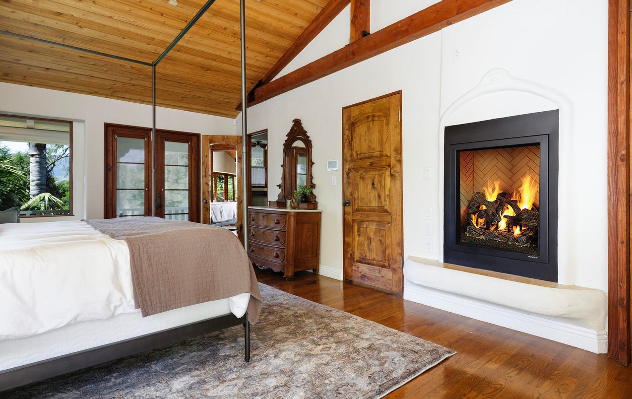 Bedroom, Fireplace, Interior, Wooden Beams, Wooden Ceilings, Wood Texture Flooring