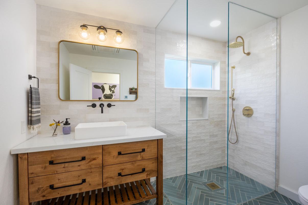 Bathroom, Glass Shower, Interior, Recessed Lighting