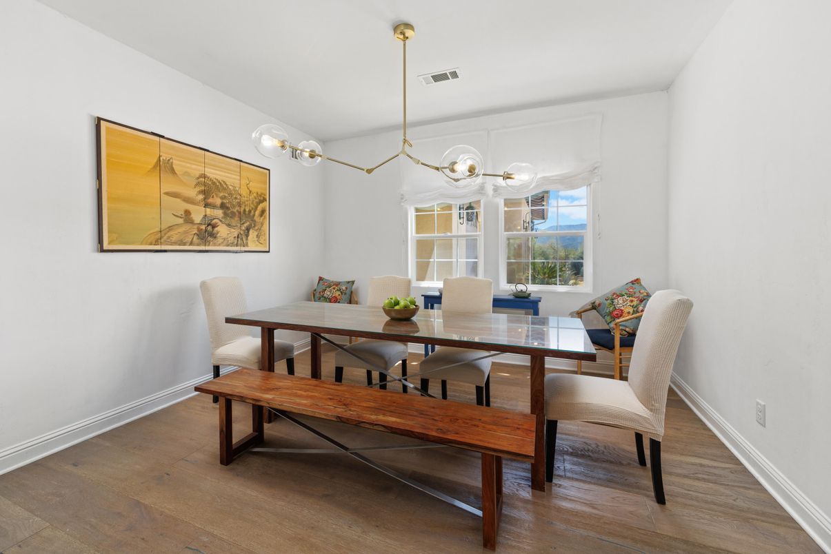 Dining room, Interior, Pendant Lights, Wood Texture Flooring