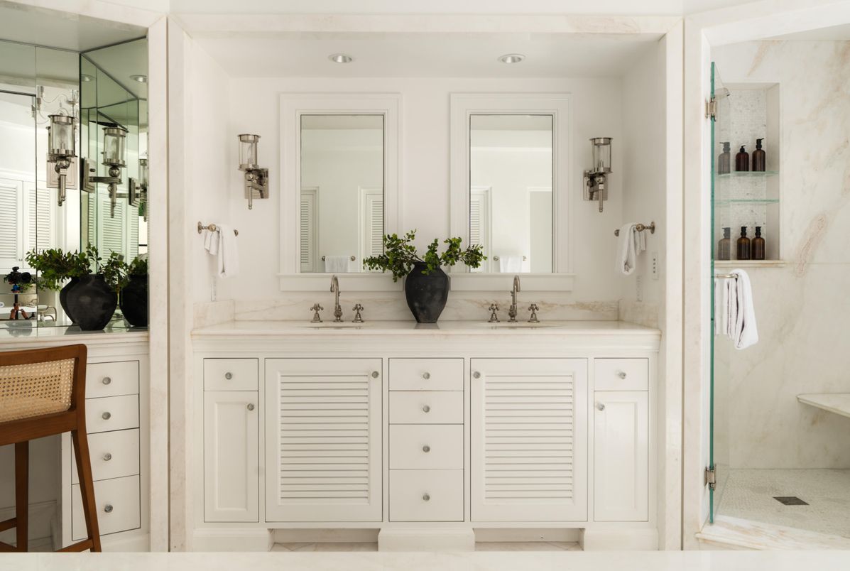 Bathroom, Dual Sink Vanities, Glass Shower, Interior, Recessed Lighting