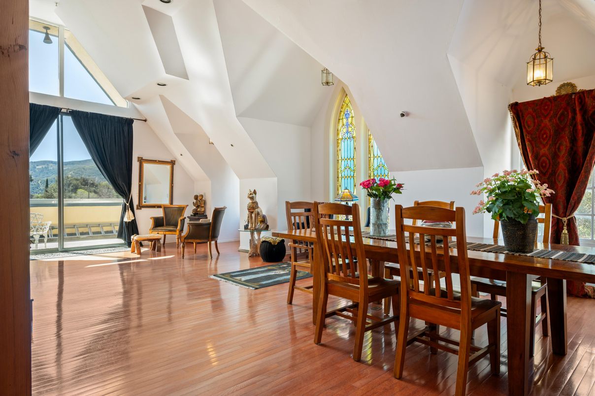 Dining room, Interior, Pendant Lights, Wood Texture Flooring