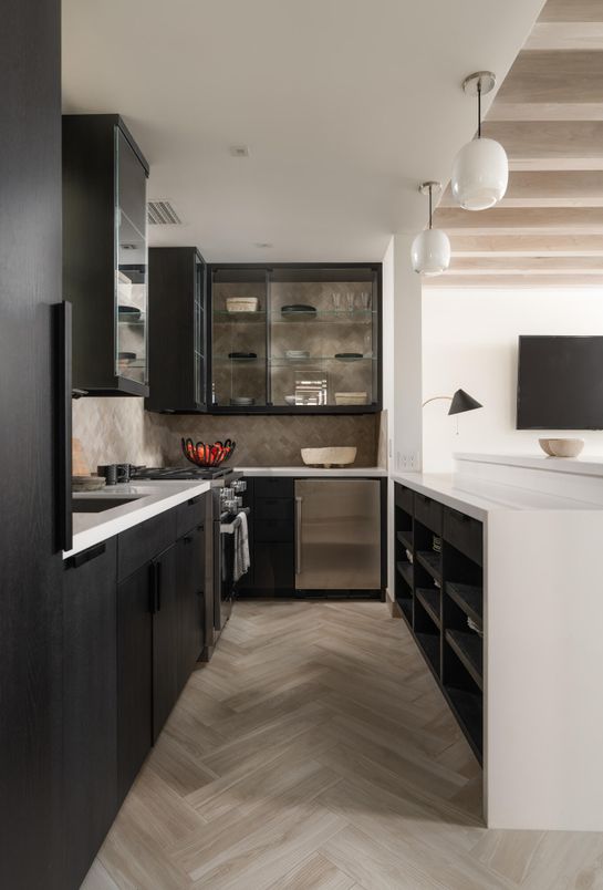 Interior, Kitchen, Pendant Lights, Stainless Steel Appliances, Wood Texture Flooring
