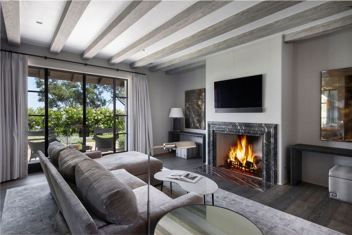 Fireplace, Interior, Living room, Wooden Beams, Wood Texture Flooring