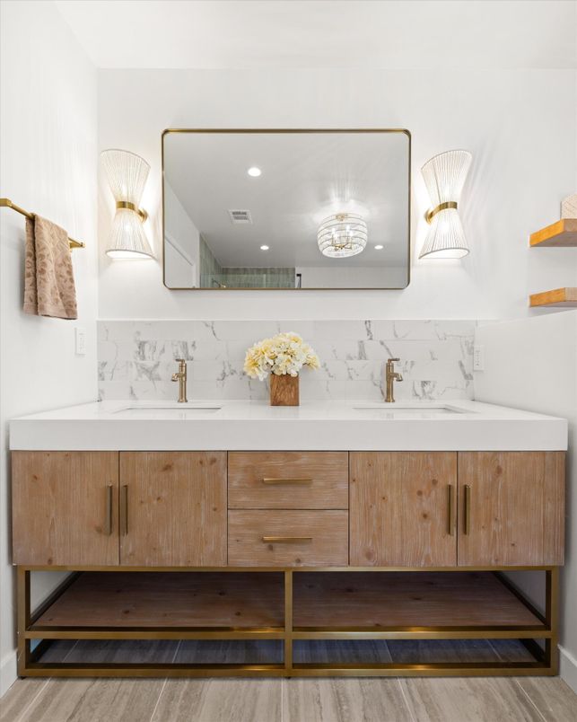 Bathroom, Dual Sink Vanities, Interior, Marble Walls, Recessed Lighting