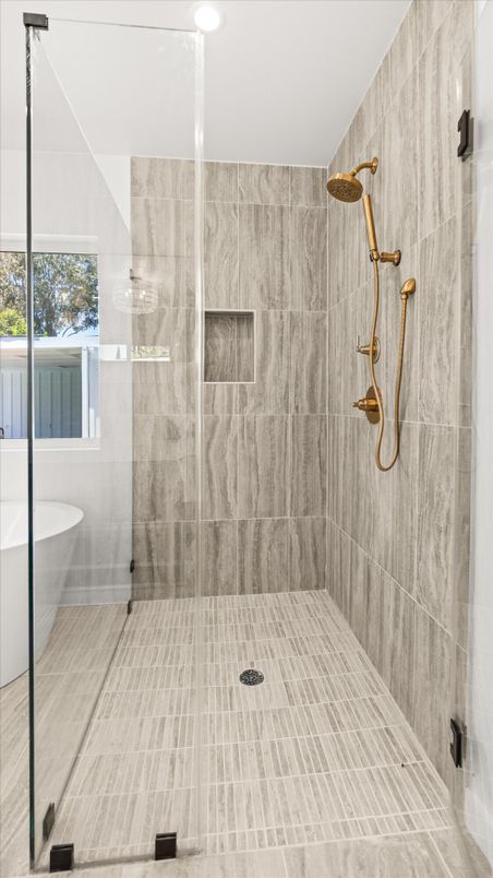 Bathroom, Glass Shower, Interior, Recessed Lighting