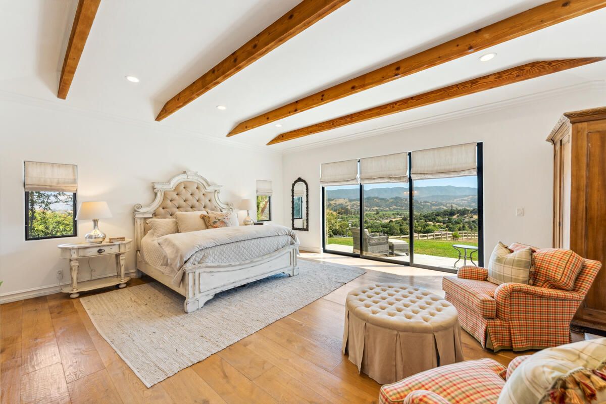 Bedroom, Interior, Recessed Lighting, Wooden Beams, Wood Texture Flooring