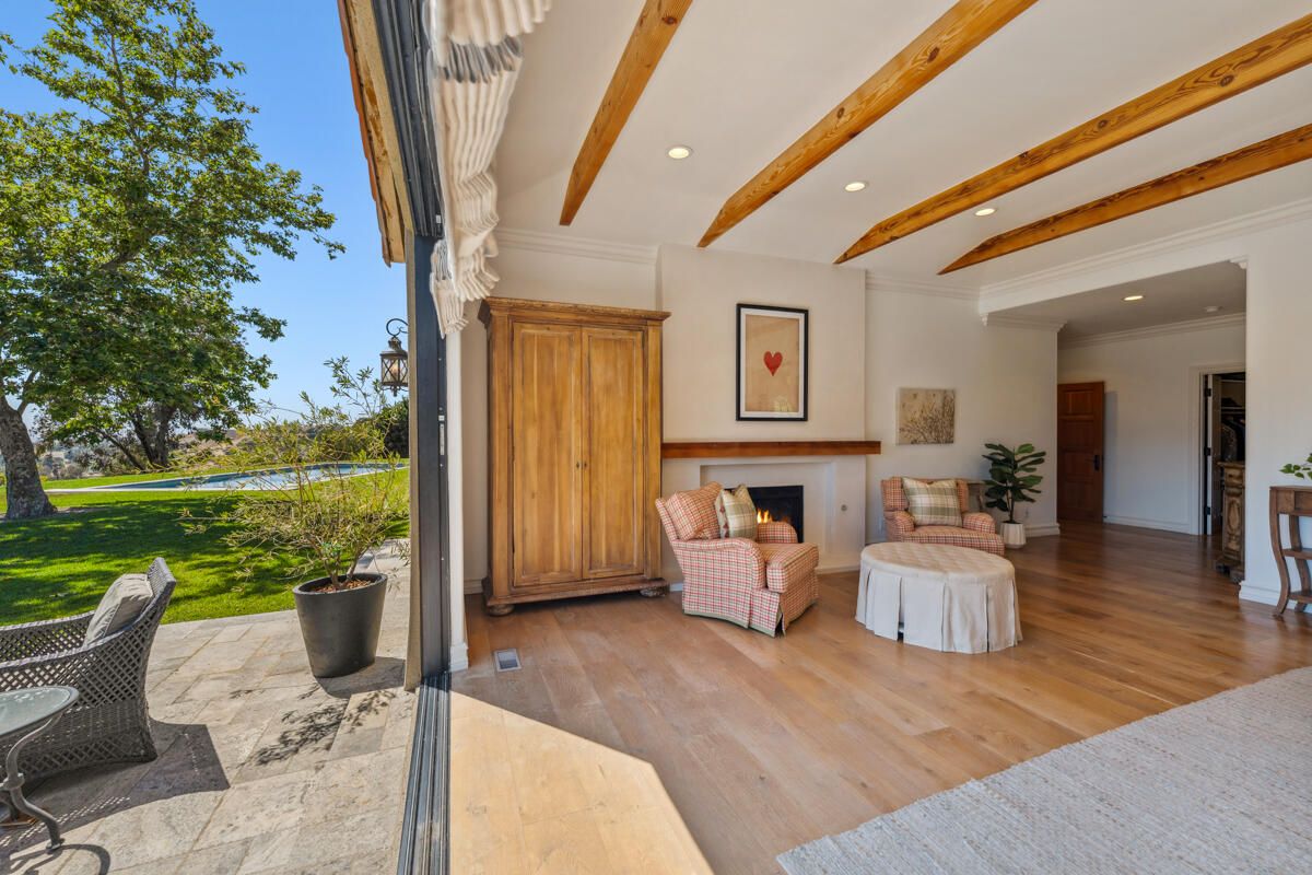 Fireplace, Interior, Recessed Lighting, Wooden Beams, Wood Texture Flooring