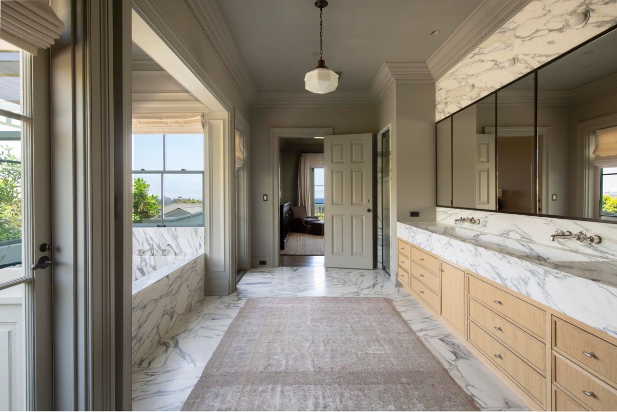 Bathroom, Interior, Marble, Pendant Lights