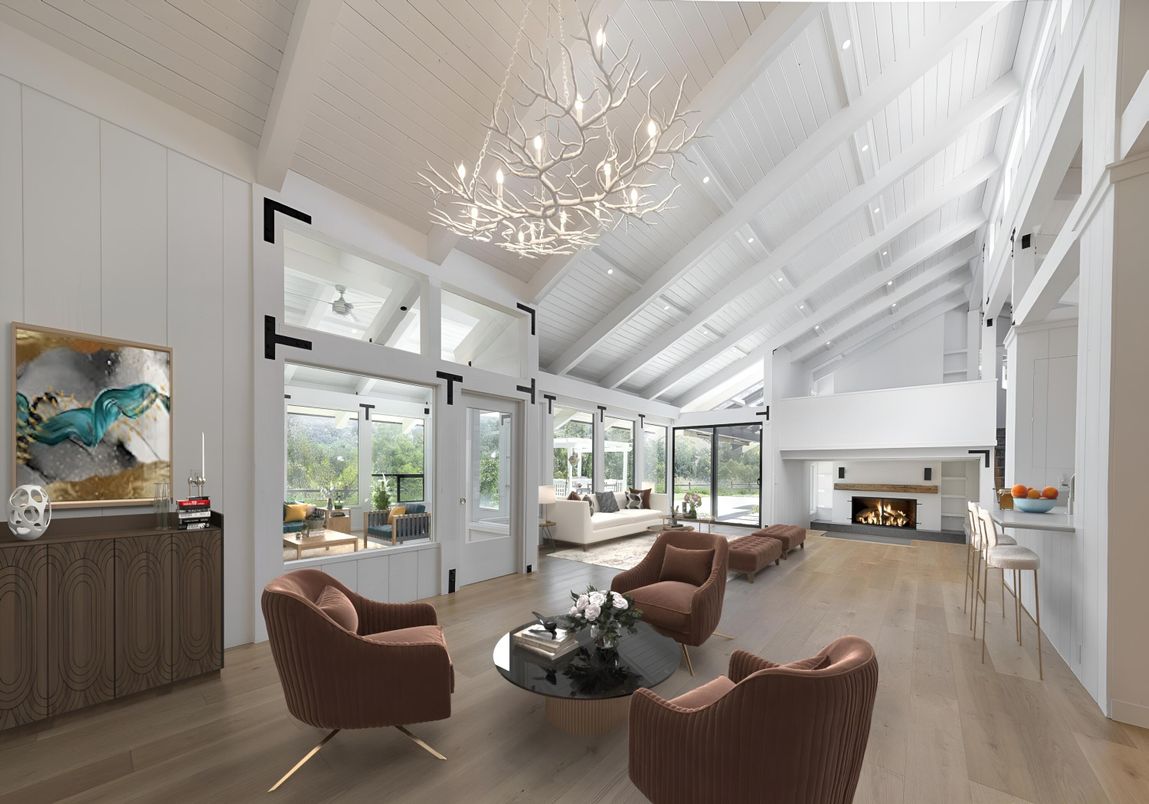 Fireplace, Interior, Living room, Pendant Lights, Wood Texture Flooring