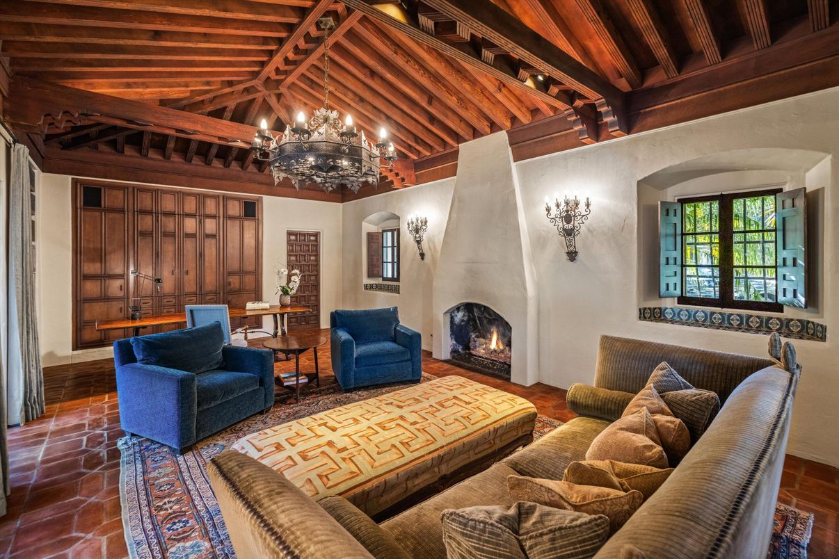 Chandelier, Fireplace, Interior, Living room, Wooden Beams, Wooden Ceilings