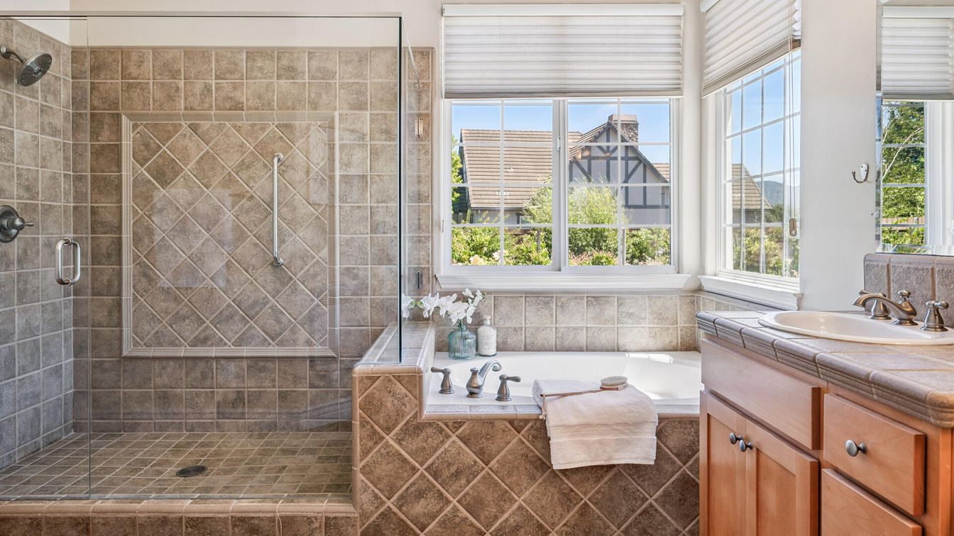 Bathroom, Glass Shower, Interior, Tile Countertops