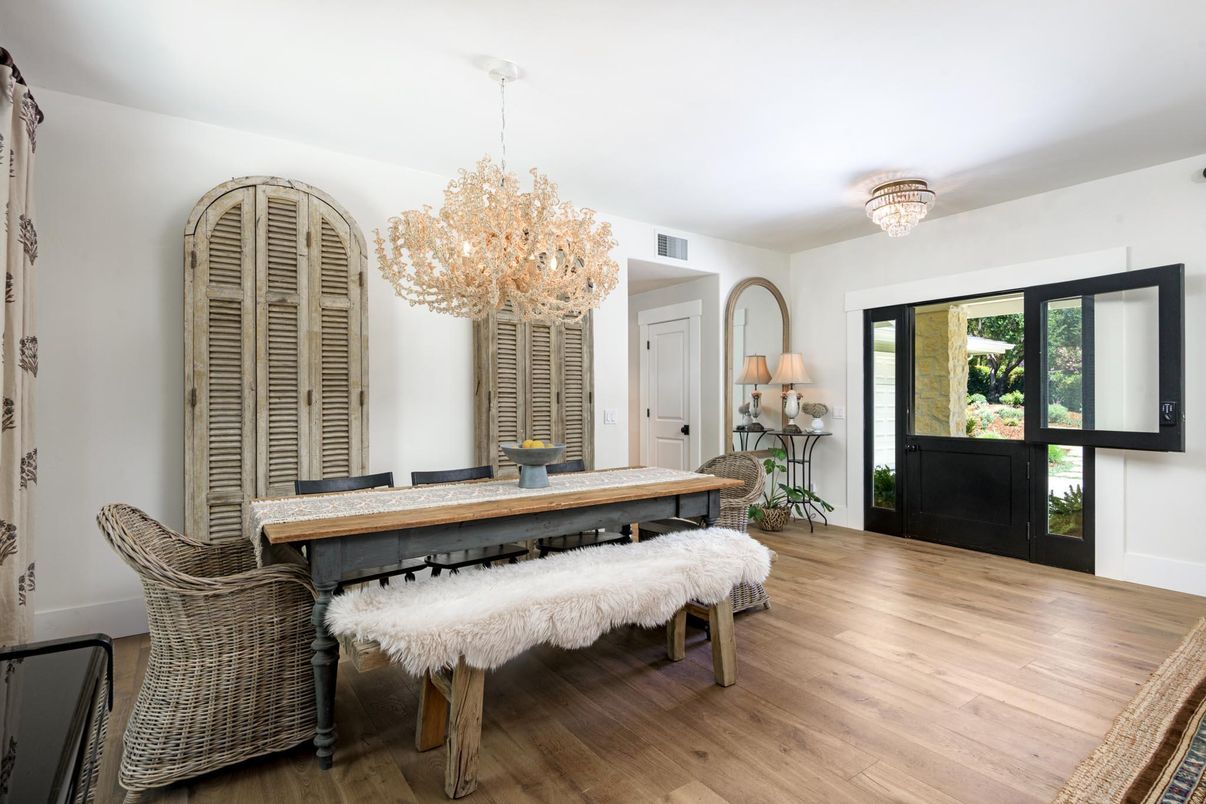 Chandelier, Dining room, Interior, Wood Texture Flooring