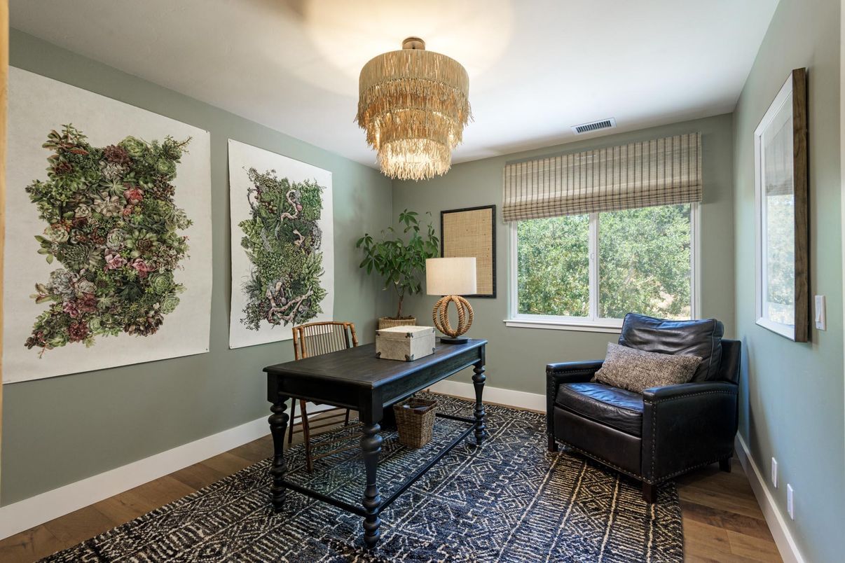 Chandelier, Home Office, Interior, Wood Texture Flooring