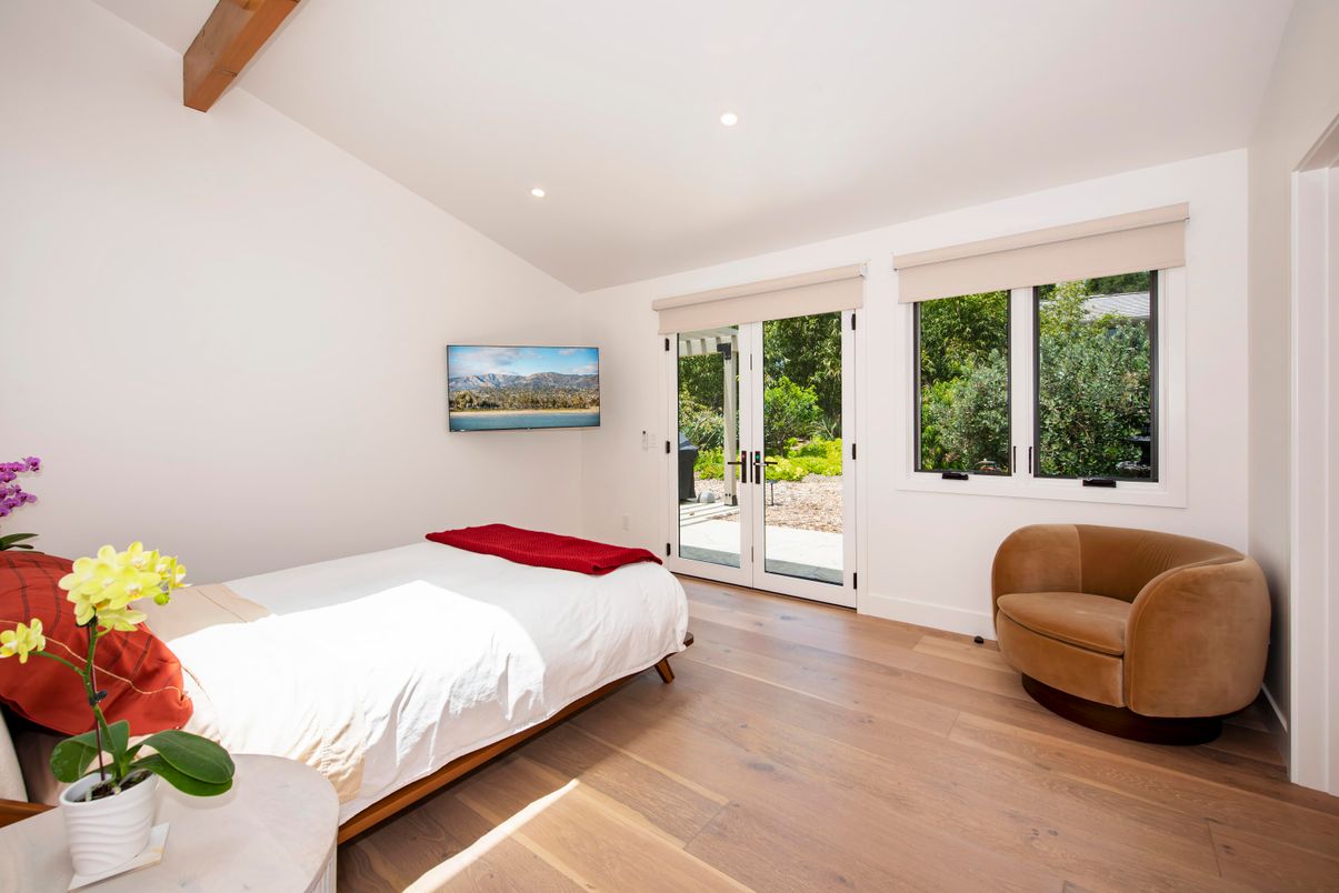 Bedroom, Interior, Recessed Lighting, Wooden Beams, Wood Texture Flooring