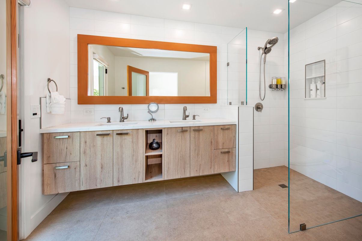 Bathroom, Dual Sink Vanities, Glass Shower, Interior, Recessed Lighting