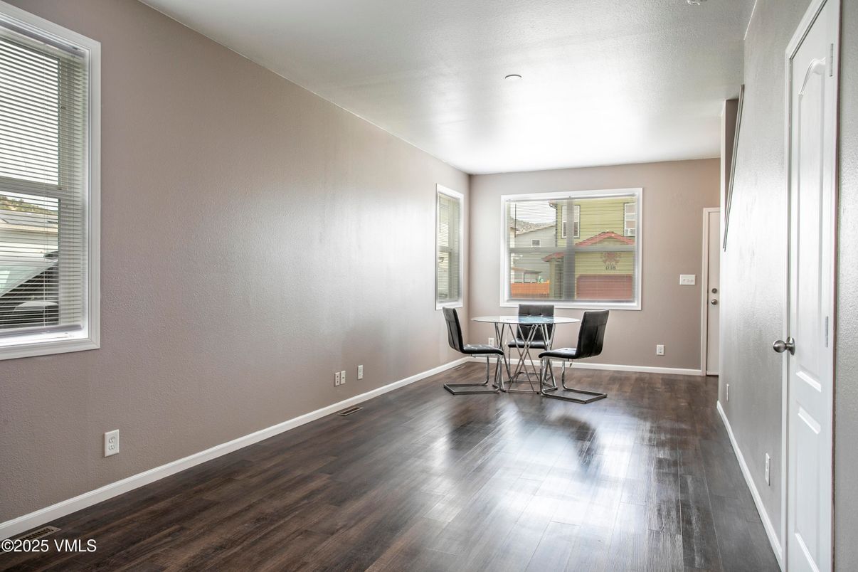 Dining room, Interior, Recessed Lighting, Wood Texture Flooring