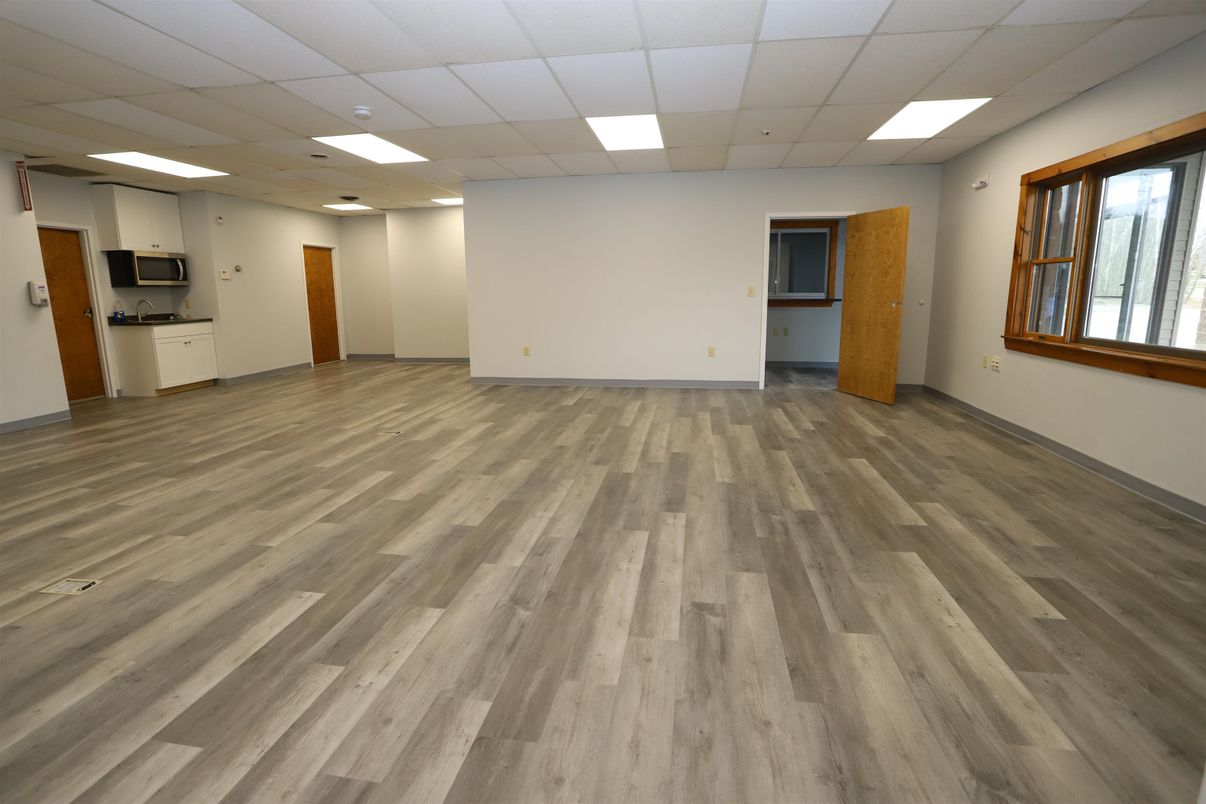 Empty room, Interior, Kitchen, Recessed Lighting, Wood Texture Flooring
