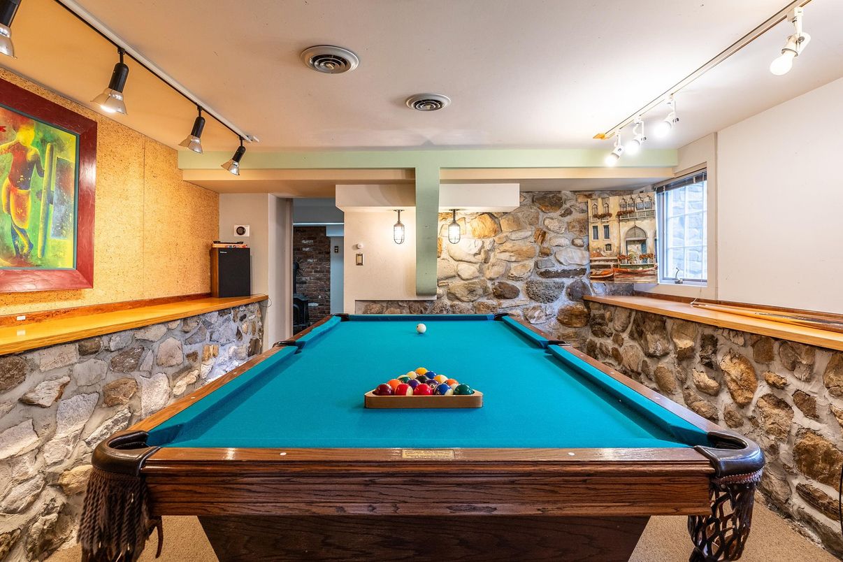 Billiard Table, Game Room, Interior, Stone Walls