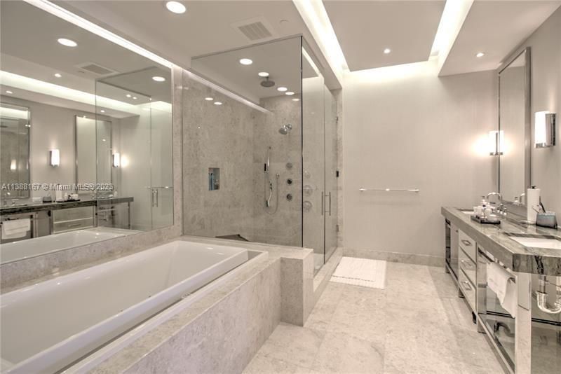 Bathroom, Dual Sink Vanities, Glass Shower, Interior, Recessed Lighting