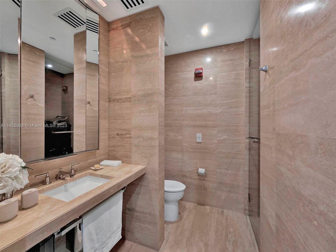 Bathroom, Interior, Recessed Lighting, Wood Texture Flooring