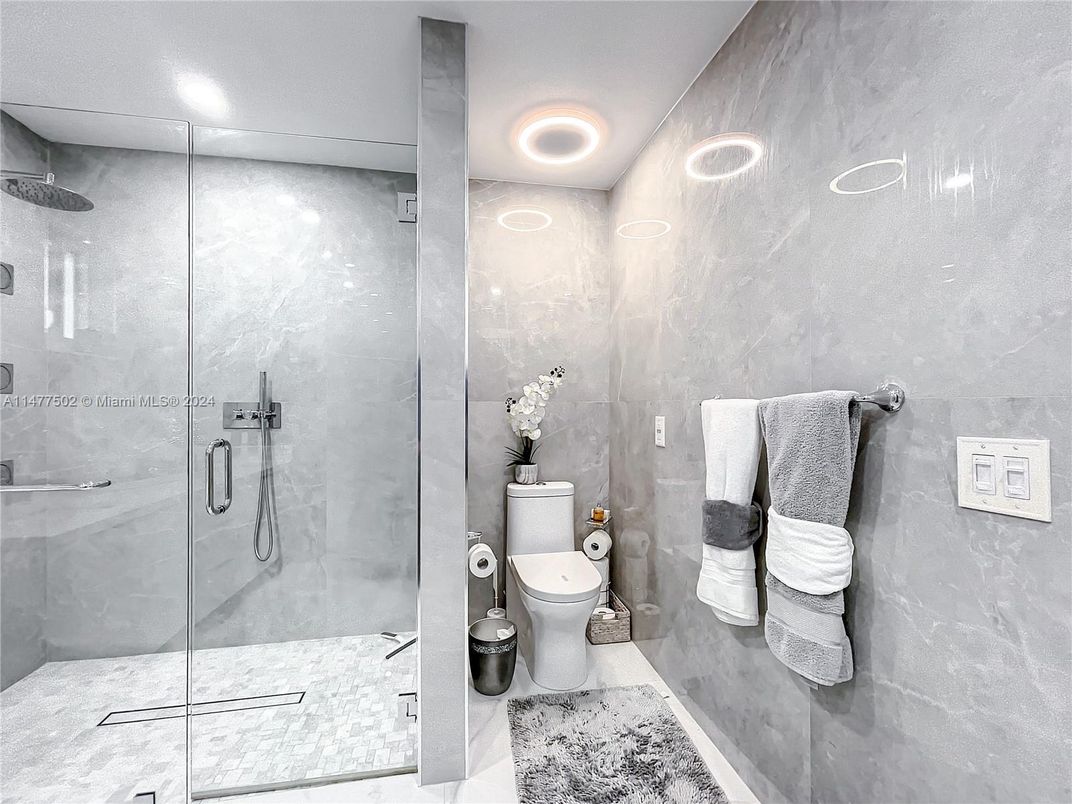 Bathroom, Glass Shower, Interior, Recessed Lighting