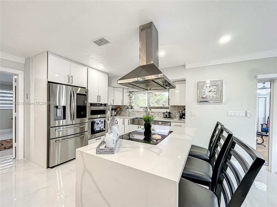 Interior, Kitchen, Marble, Recessed Lighting, Stainless Steel Appliances