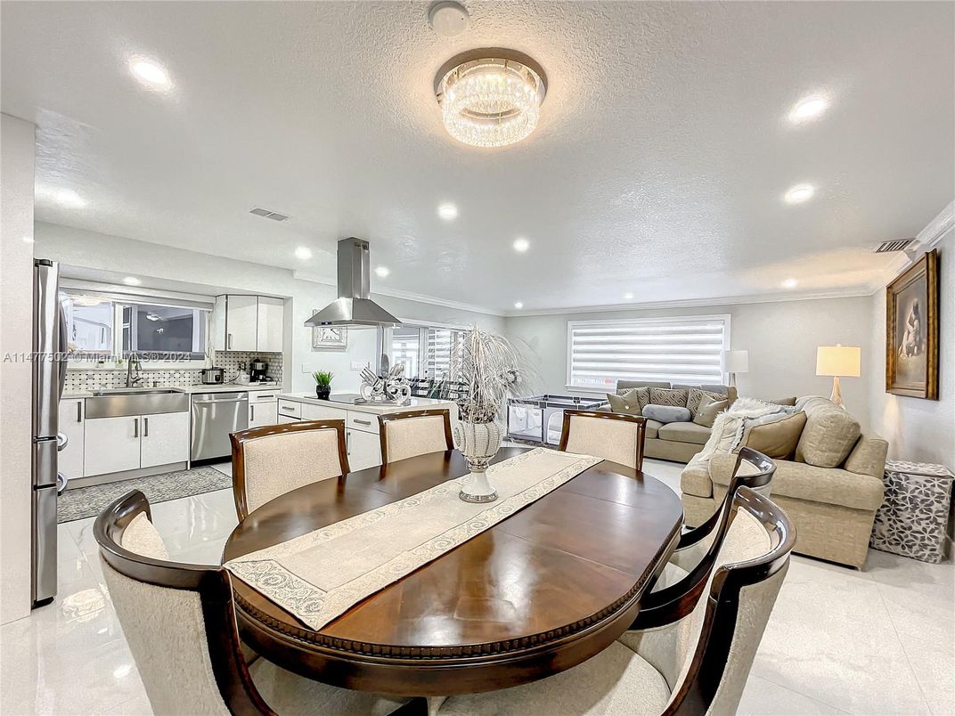 Dining room, Interior, Kitchen, Living room, Recessed Lighting, Stainless Steel Appliances