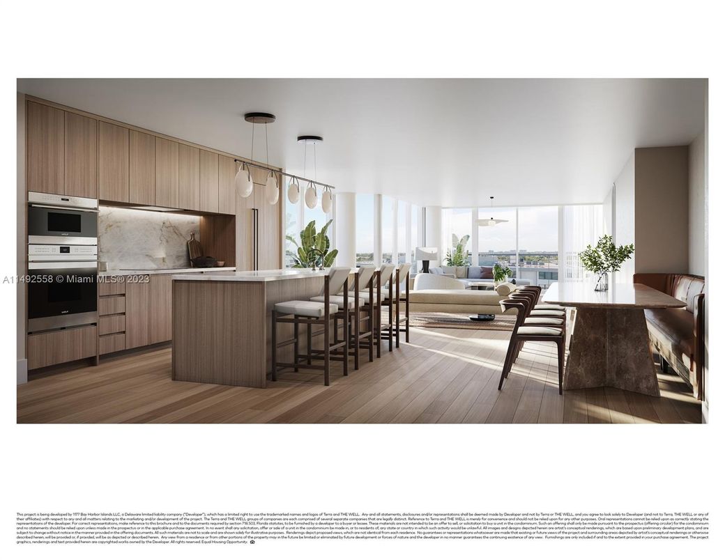 Dining room, Interior, Kitchen, Pendant Lights, Stainless Steel Appliances, Wood Texture Flooring