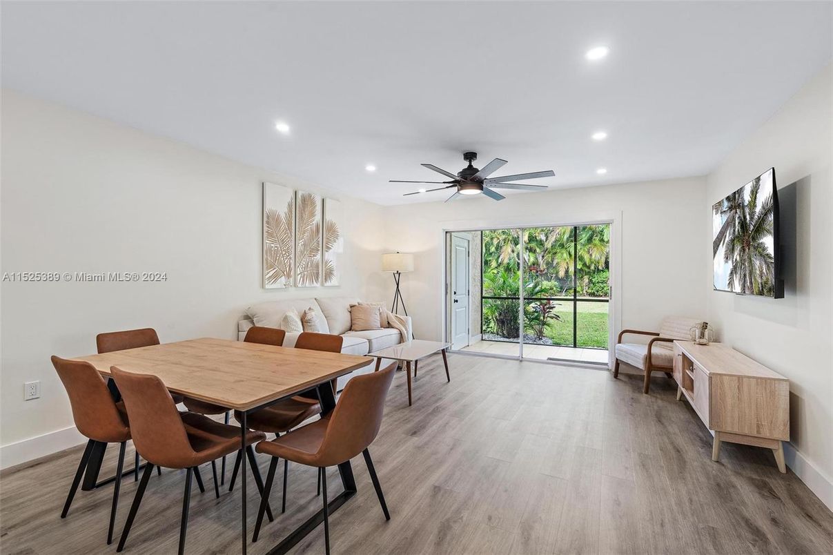 Dining room, Interior, Recessed Lighting, Wood Texture Flooring
