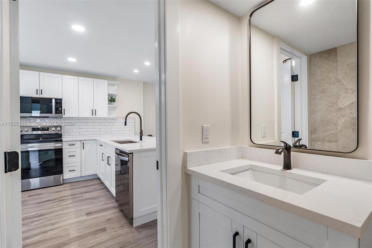 Interior, Kitchen, Recessed Lighting, Wood Texture Flooring