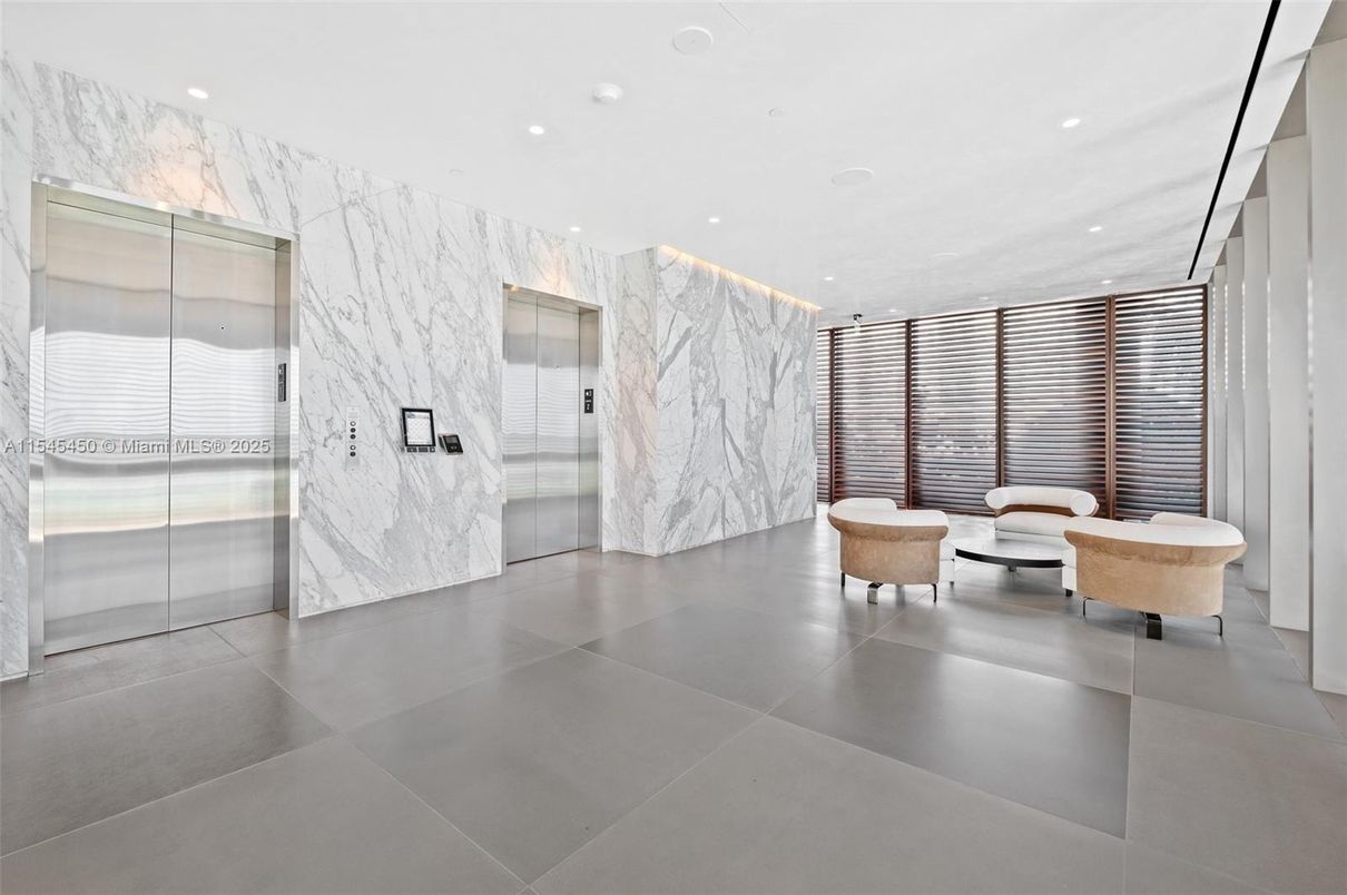 Elevator, Interior, Marble Walls, Recessed Lighting