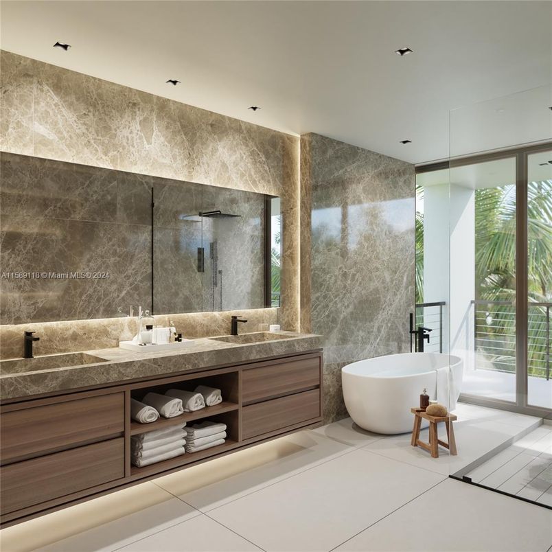 Bathroom, Dual Sink Vanities, Free Standing Baths, Interior, Recessed Lighting