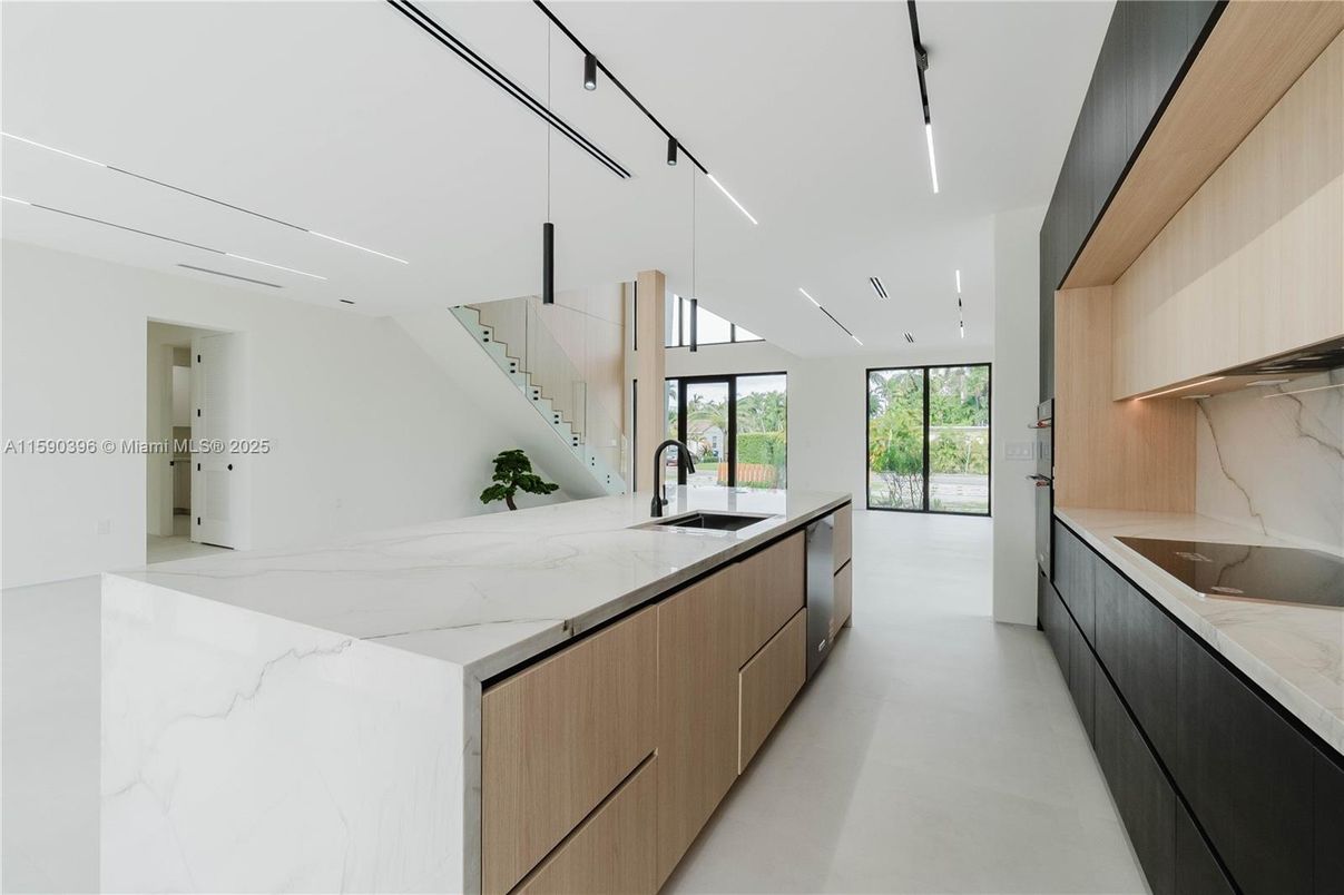 Interior, Kitchen, Marble Walls, Recessed Lighting