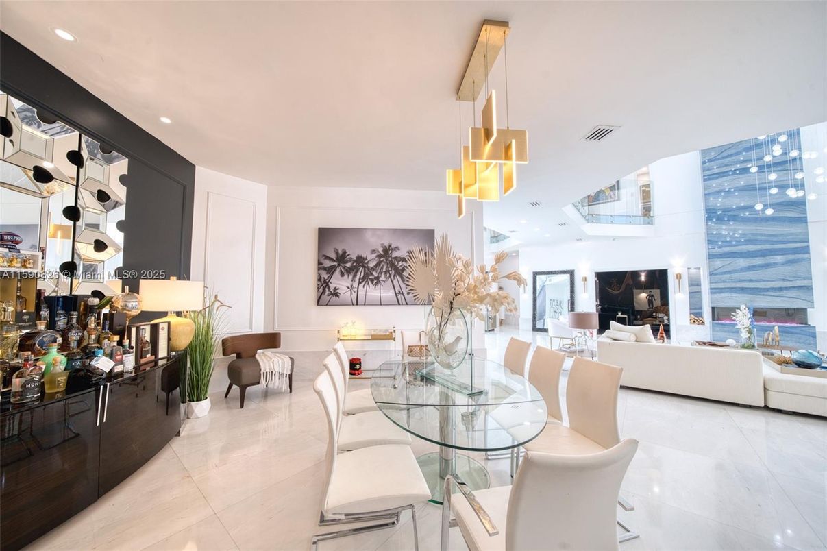 Dining room, Fireplace, Interior, Living room, Pendant Lights, Recessed Lighting