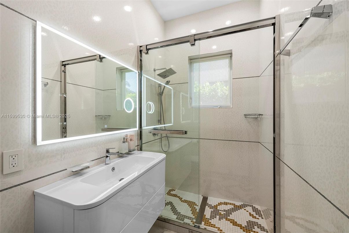 Bathroom, Glass Shower, Interior, Recessed Lighting