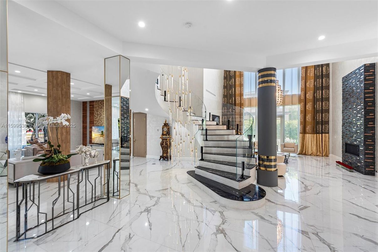 Fireplace, Interior, Marble, Recessed Lighting