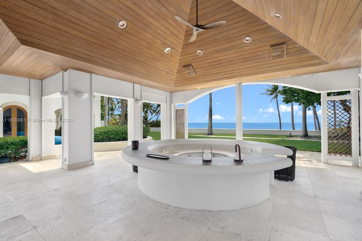 Exterior, Hot Tub, Recessed Lighting, Water, Wooden Ceilings