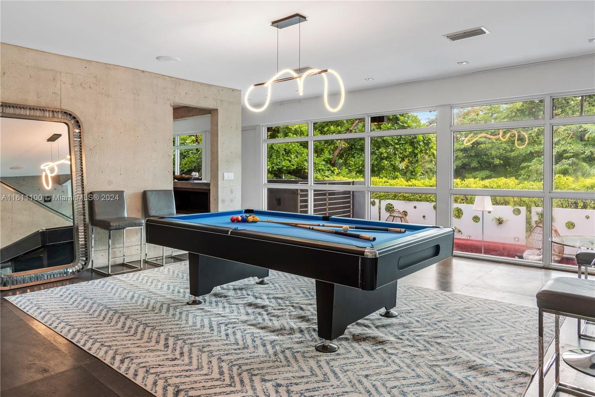Billiard Table, Fireplace, Game Room, Interior, Pendant Lights, Recessed Lighting