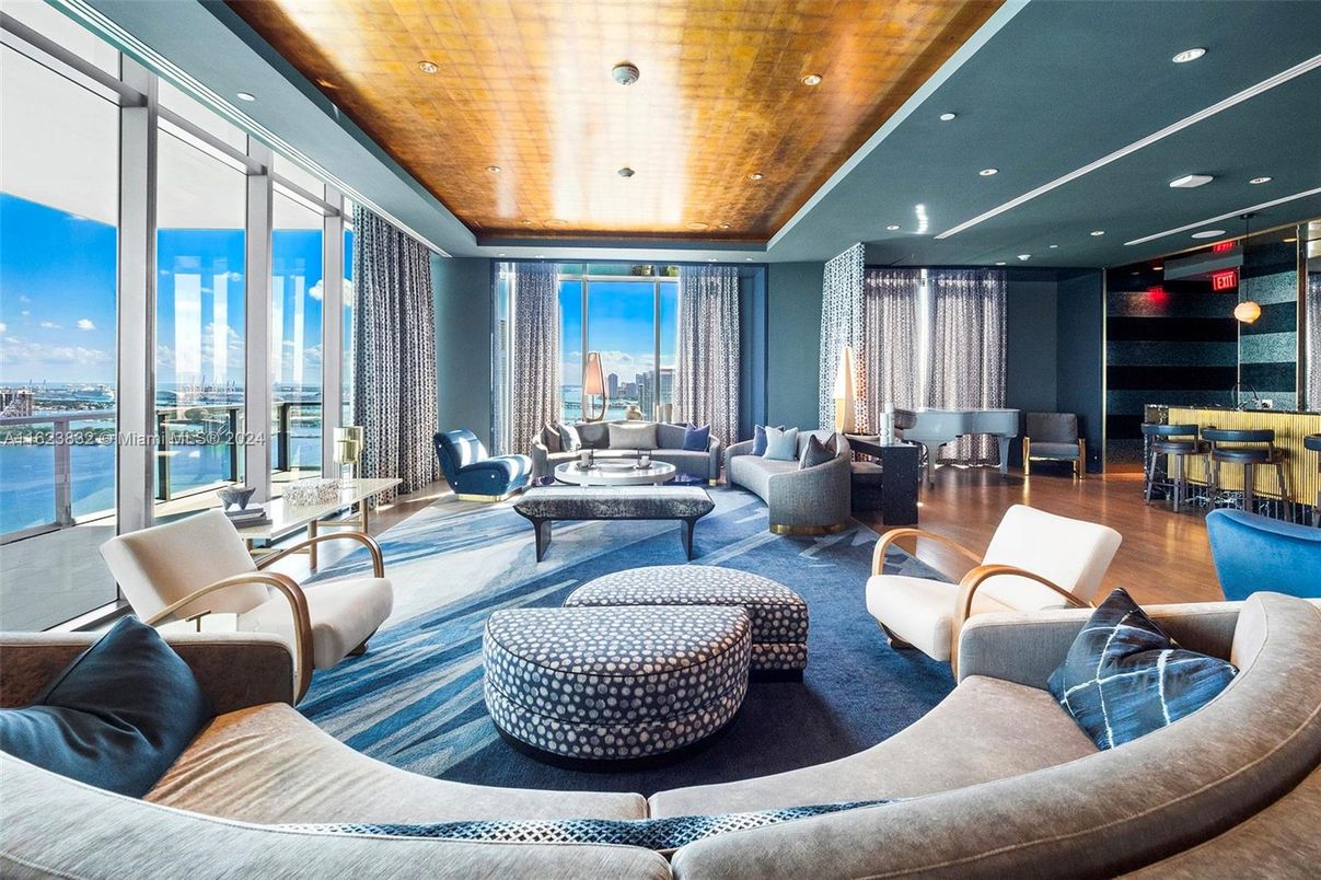 Interior, Living room, Recessed Lighting, Water, Wooden Ceilings, Wood Texture Flooring