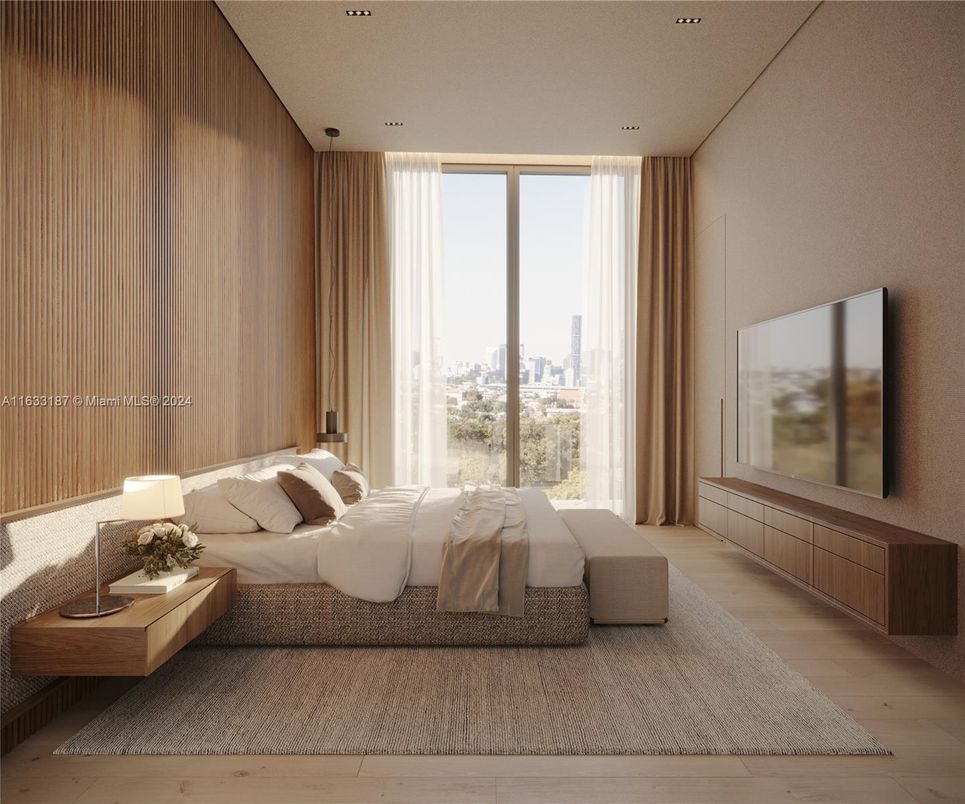 Bedroom, Interior, Recessed Lighting, Wood Texture Flooring