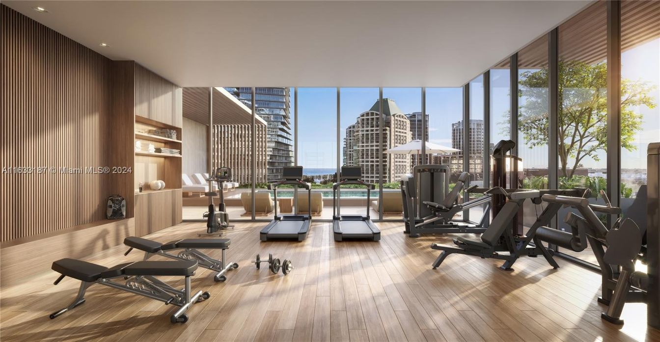 Fitness Equipment, Gym, Interior, Recessed Lighting, Wood Texture Flooring