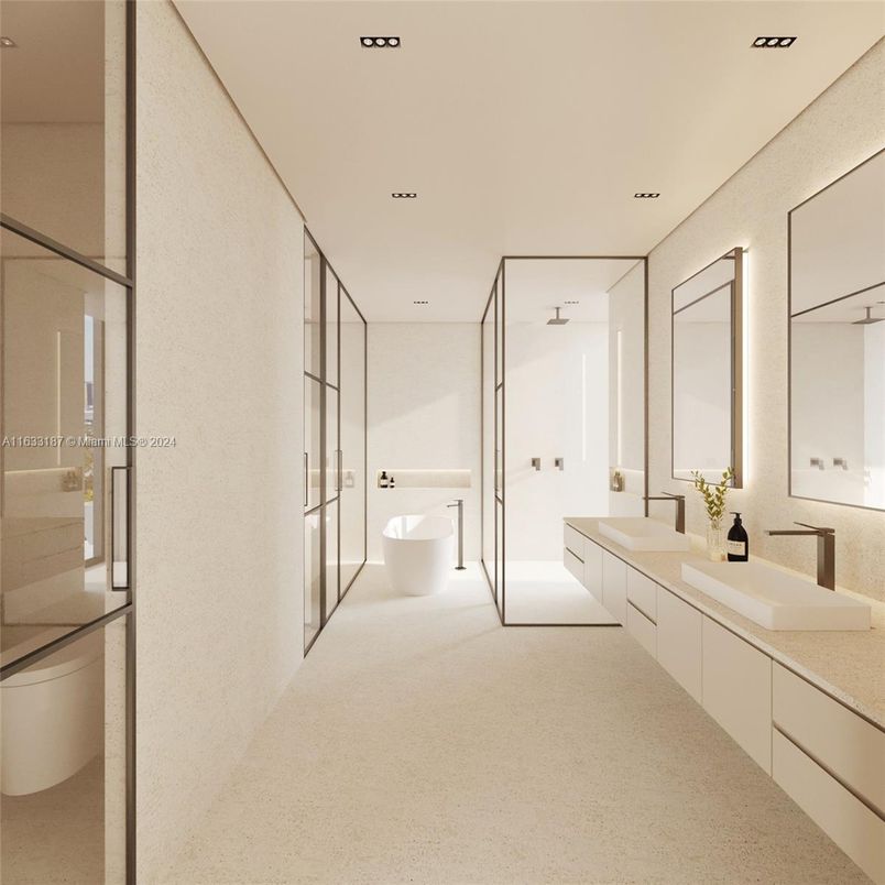 Bathroom, Dual Sink Vanities, Free Standing Baths, Interior, Recessed Lighting