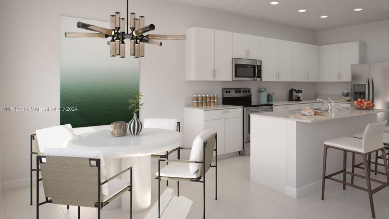Dining room, Interior, Kitchen, Pendant Lights, Recessed Lighting, Stainless Steel Appliances
