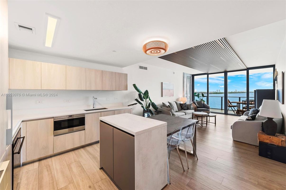 Interior, Kitchen, Living room, Stainless Steel Appliances, Water, Wood Texture Flooring