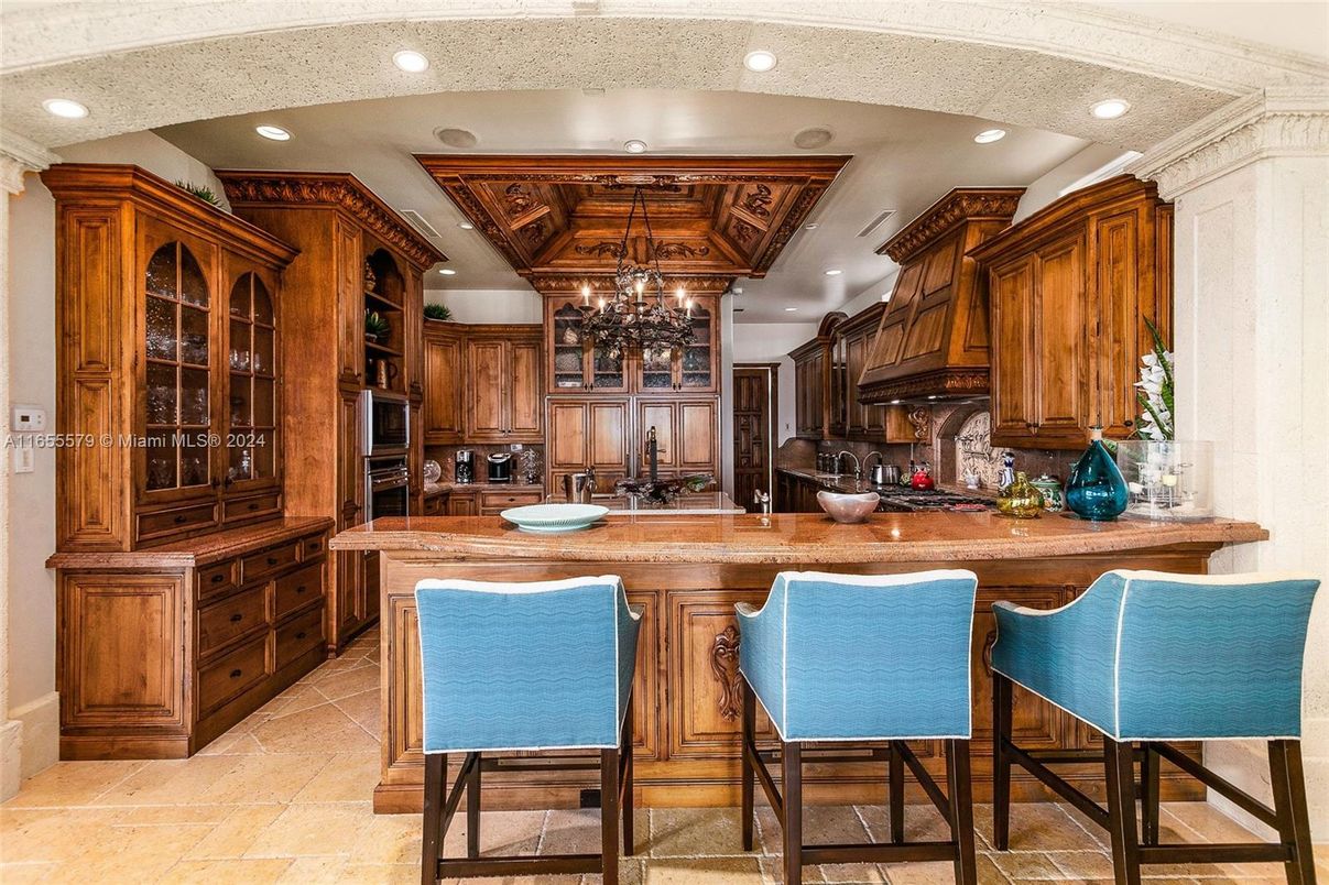 Chandelier, Interior, Kitchen, Recessed Lighting, Wooden Beams